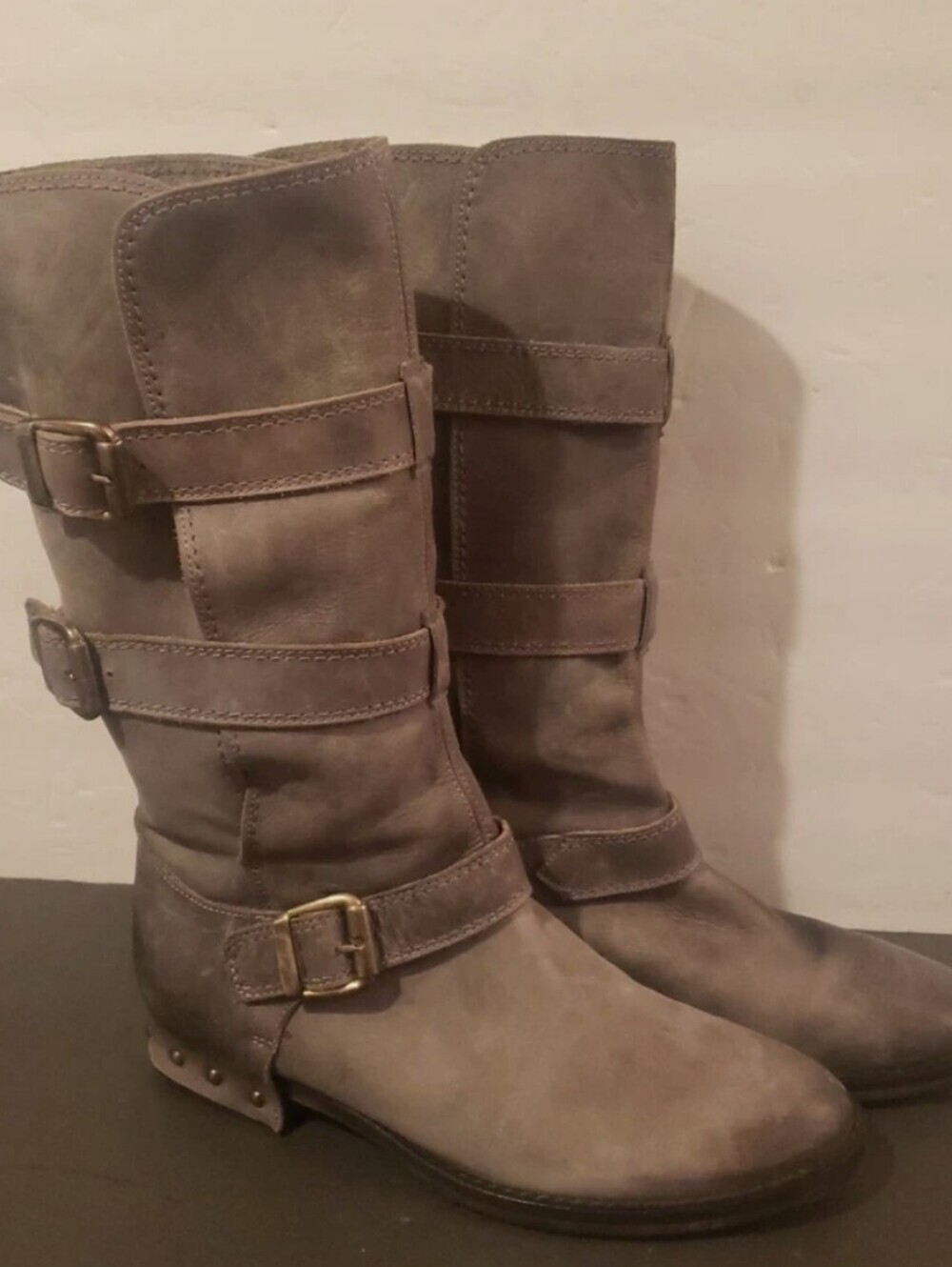 Women’s SIXTY SEVEN 67 SPAIN Gray/taupe Mid-Calf Leather Buckle Boots Size 40 - Picture 3 of 9